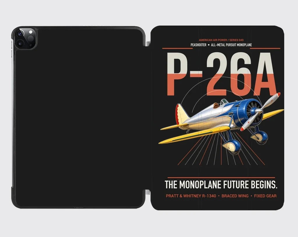 Boeing P-26A Peashooter design on black ipad tablet case