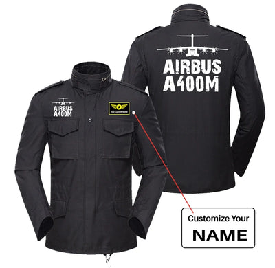 Airbus A400M & Plane aviation design printed on heavy cotton coat with field details military coat.