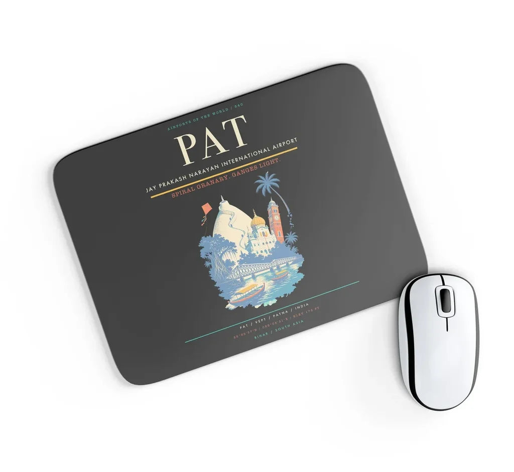 Jay Prakash Narayan International Airport (PAT) design on black rectangle mouse pad