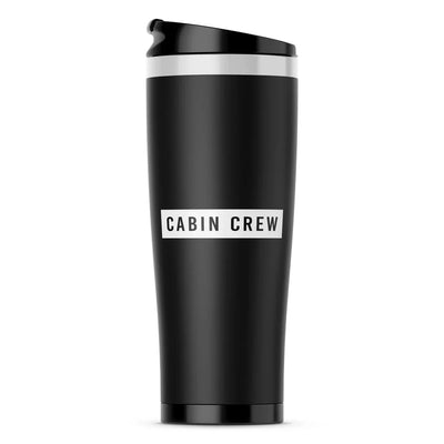 Cabin Crew Text aviation design on travel mug no-holder, insulated double-wall.