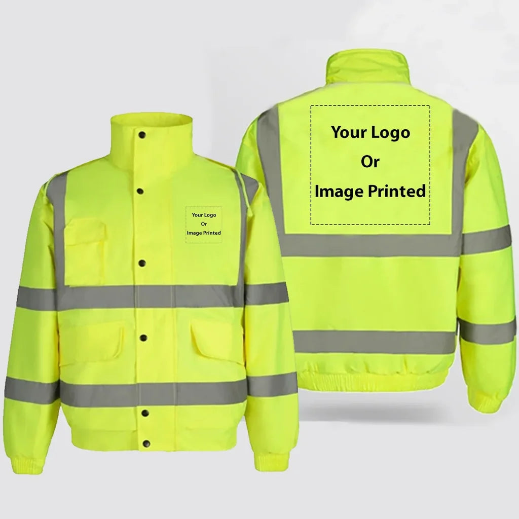 Double Side Your Custom Logos aviation design printed on insulated shell with high-visibility reflective panels reflective wi.