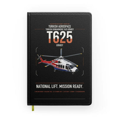 Turkish Aerospace T625 Gökbey design on black notebook
