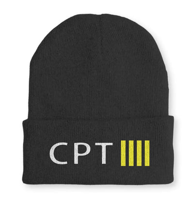 CPT & 4 Lines Embroidered aviation embroidery on soft knit fabric beanie.