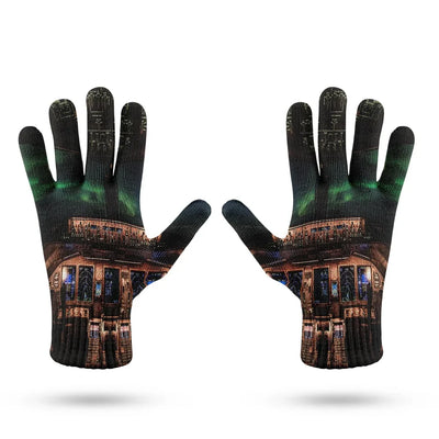 Boeing 777 Cockpit aviation design on soft knit fabric gloves.