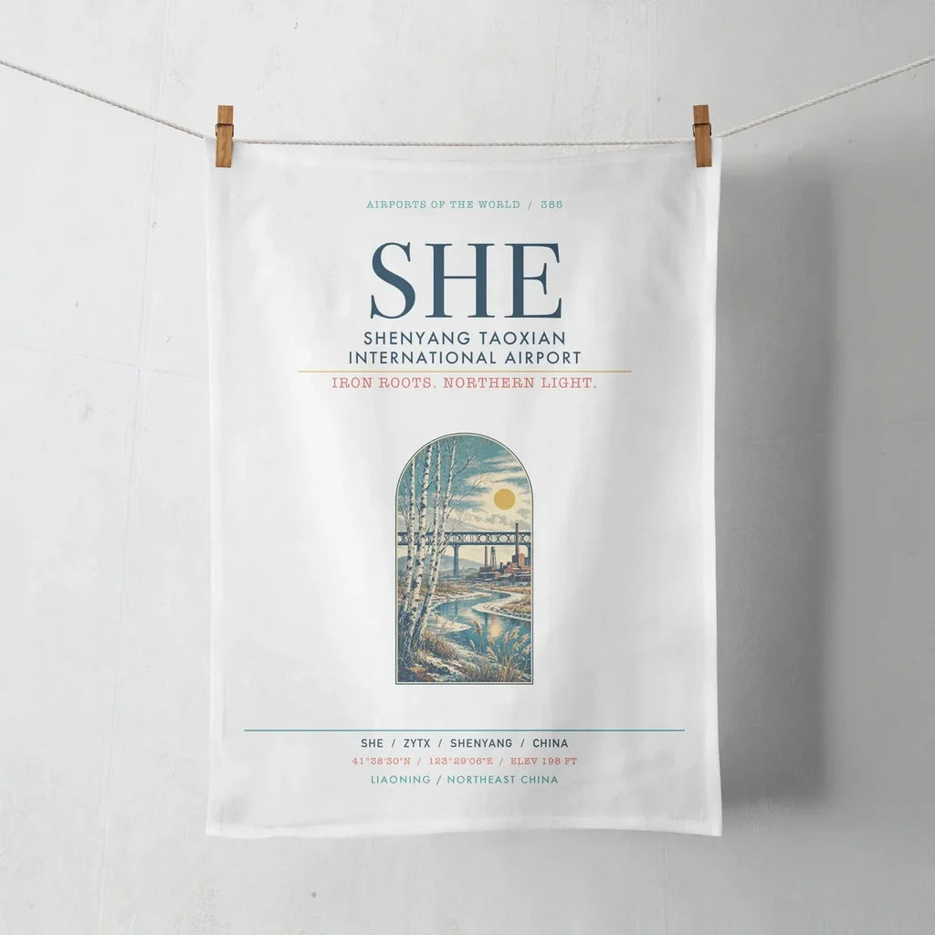 Shenyang Taoxian International Airport (SHE) design on white towel