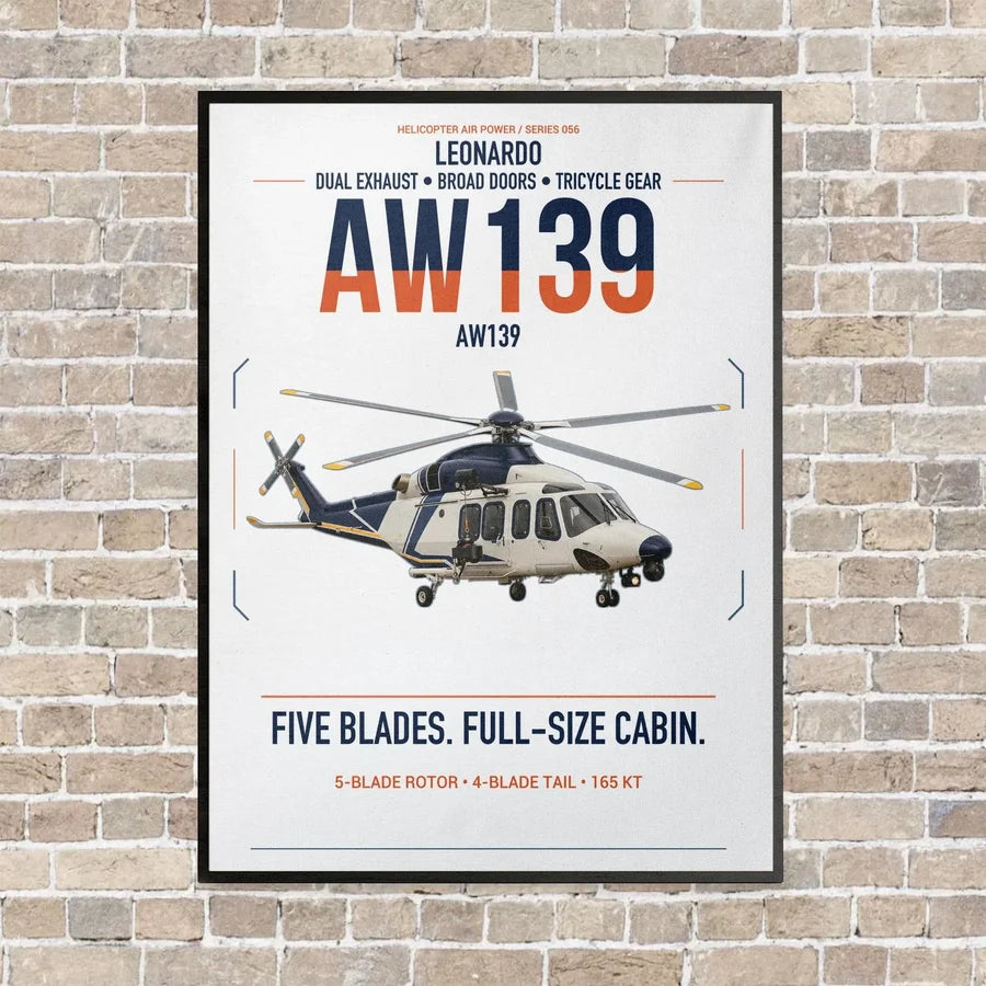 Leonardo AW139 vertical canvas print - framed - white background