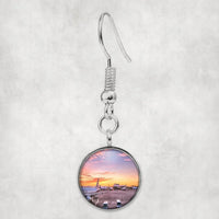 Thumbnail for Side view of Airport Photo During Sunset aviation earrings in hypoallergenic alloy, polished finish.
