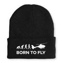 Thumbnail for Born To Fly Helicopter Embroidered aviation embroidery on soft knit fabric beanie.