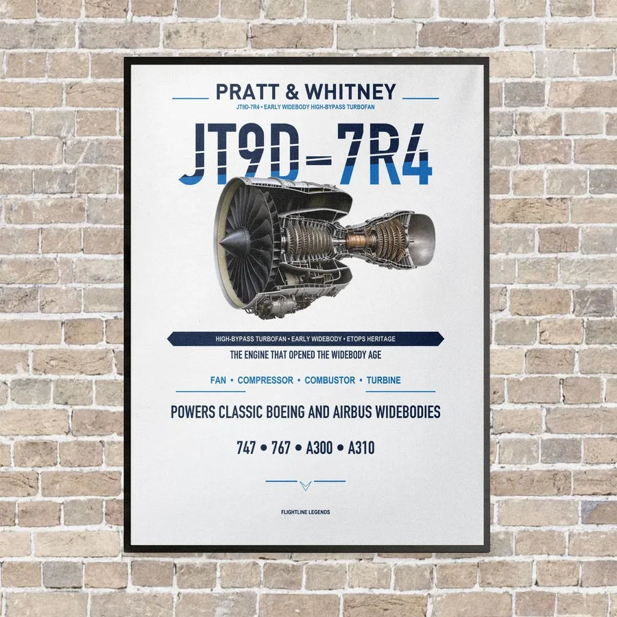 JT9D-7R4 vertical canvas print - framed - white background