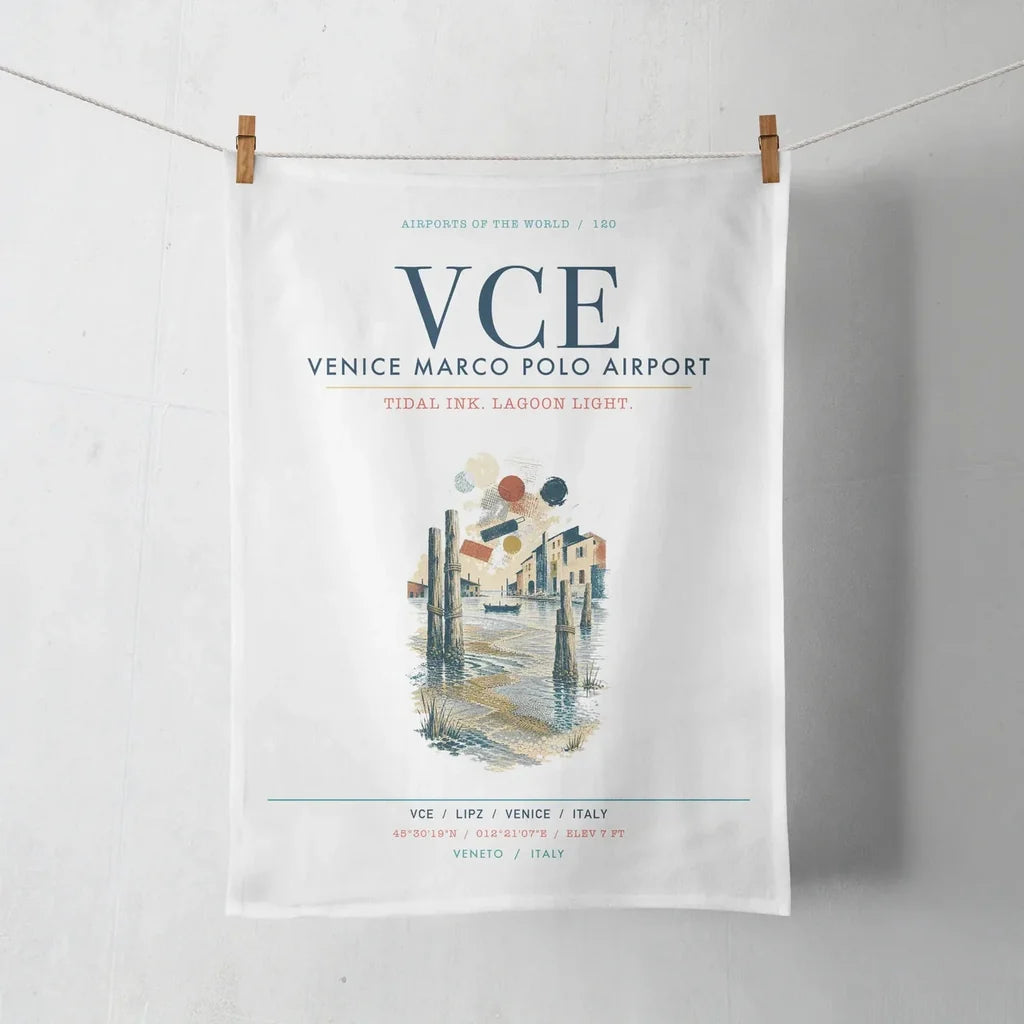 Venice Marco Polo Airport (VCE) design on white towel