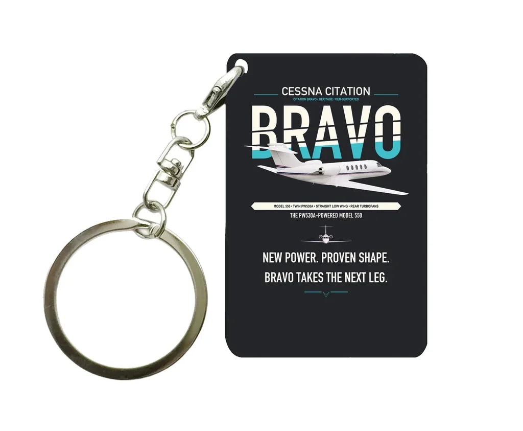 Cessna Citation Bravo design on black designed key chain, double-side print