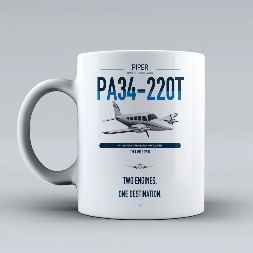 Piper PA-34-220T Seneca V design on white ceramic mug, double-side print