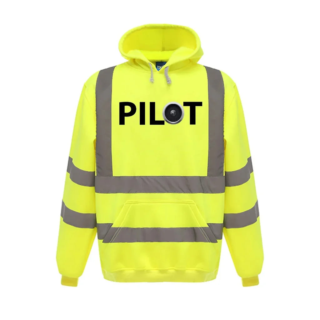 Pilot & Jet Engine aviation design on cotton blend with reflective panels reflective hoodie.