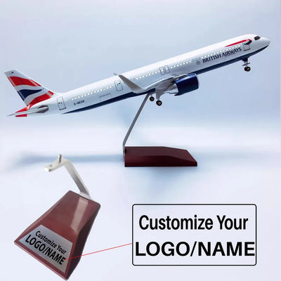 Side view of British Airways Airbus A321neo Airplane Model (Special 45CM) aviation LED model airplane in diecast metal with L.