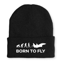 Thumbnail for Born To Fly Military Embroidered aviation embroidery on soft knit fabric beanie.