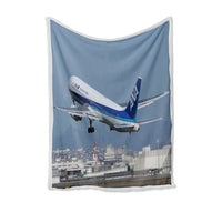 Thumbnail for Departing ANA's Boeing 767 Bed Blankets & aviation print on soft fleece blanket.