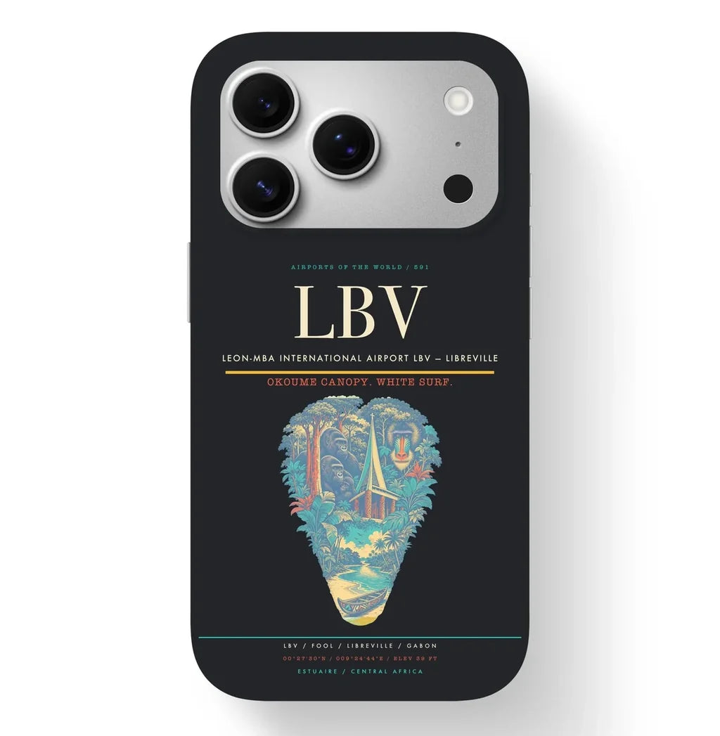 Libreville Airport (LBV) design on black iPhone 17 Pro MagSafe case