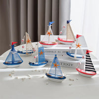 Thumbnail for Side view of 8pc 5.51 in Marine Nautical Wooden Sailboat Model Ornament aviation model ship in diecast metal or wood with det.