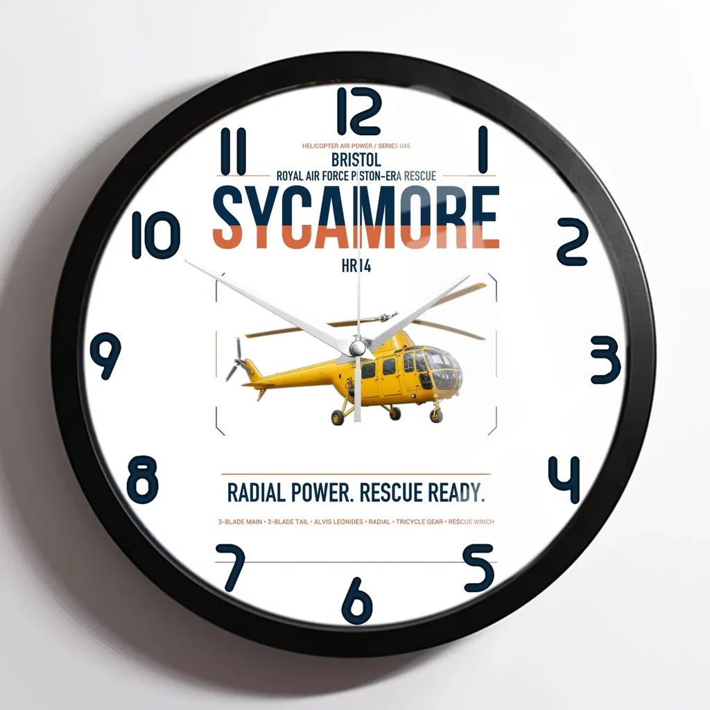 Bristol Sycamore HR14 design on white framed wall clock