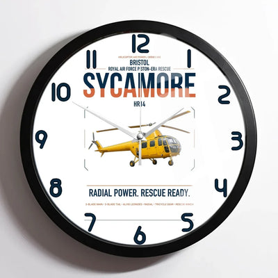 Bristol Sycamore HR14 design on white framed wall clock