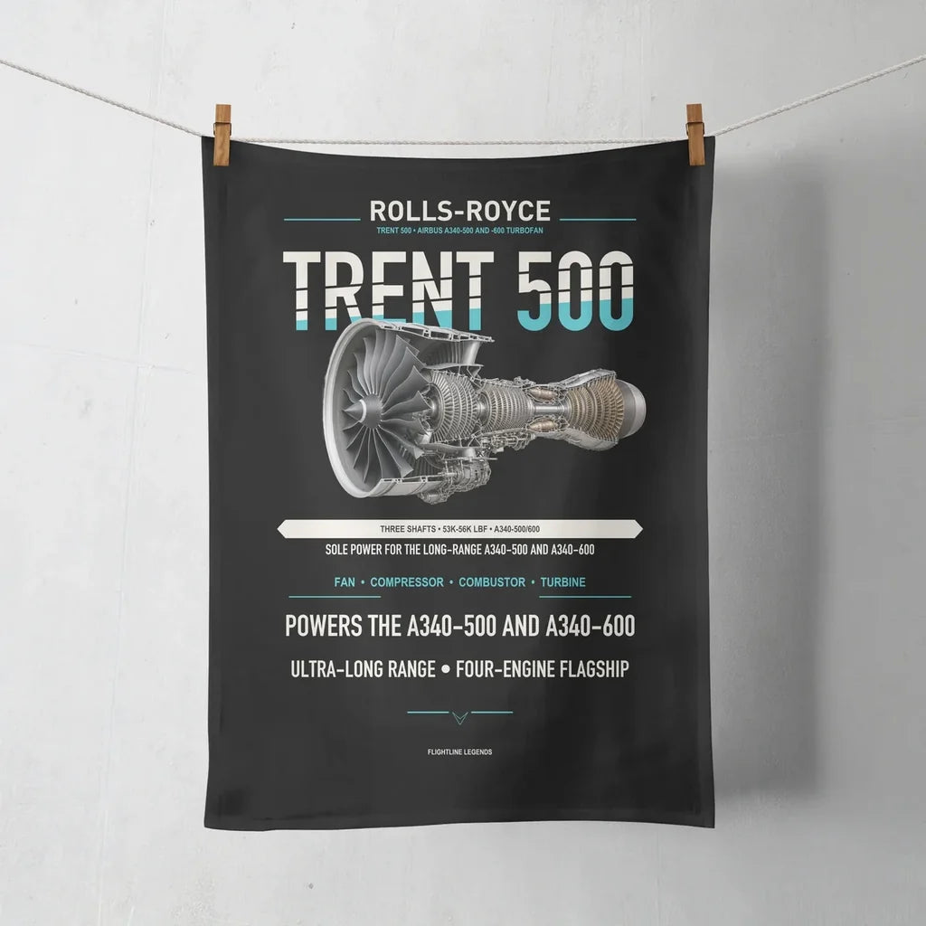 TRENT 500 design on black towel