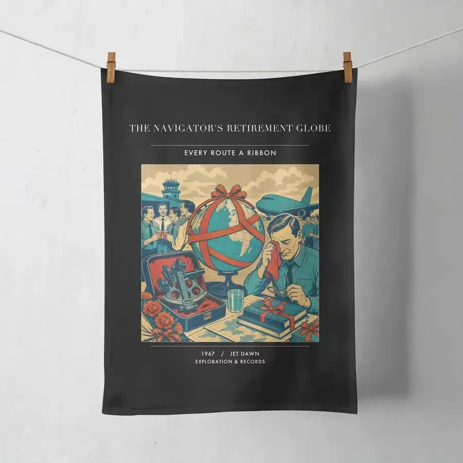 VINTAGE G4435 - The Navigator's Retirement Globe - Designed Towels design on black