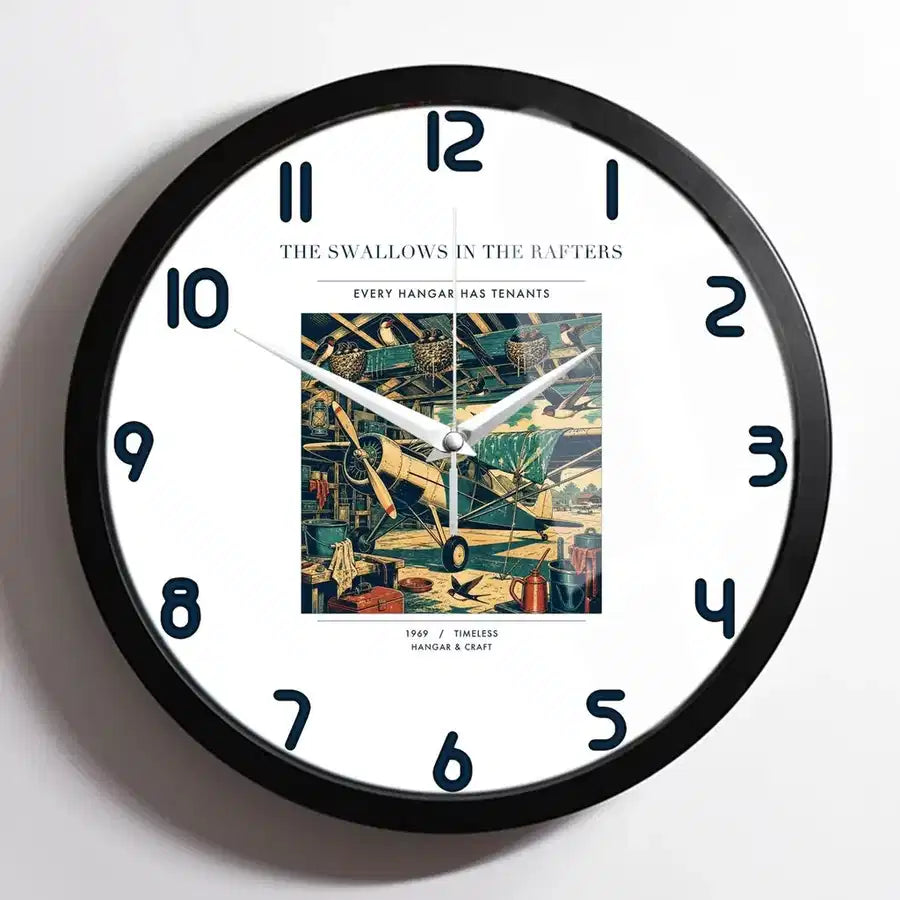 VINTAGE G4269 - The Swallows In The Rafters - Designed Wall Clocks design on white framed
