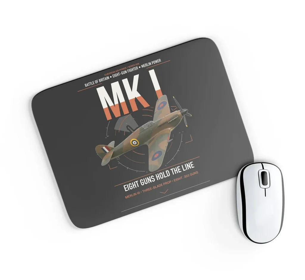 Hawker Hurricane Mk I design on black rectangle mouse pad