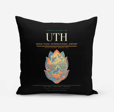 Udon Thani International Airport (UTH) design on black pillow
