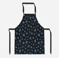 Thumbnail for Many Airplanes Black aviation design on durable cotton blend kitchen apron.