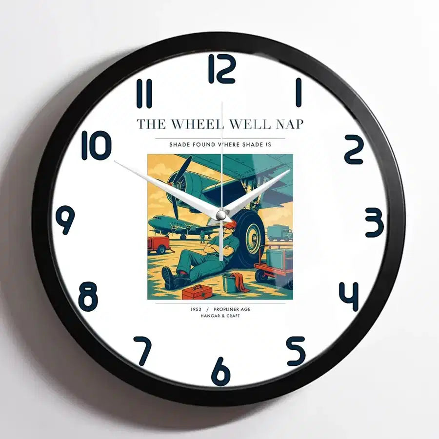 VINTAGE G4267 - The Wheel Well Nap - Designed Wall Clocks design on white framed