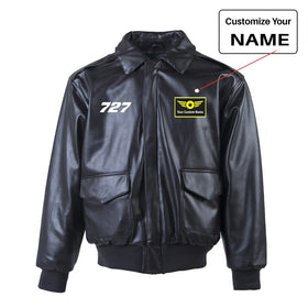 Boeing 727 Flat Text Leather Bomber Jackets (NO Fur)