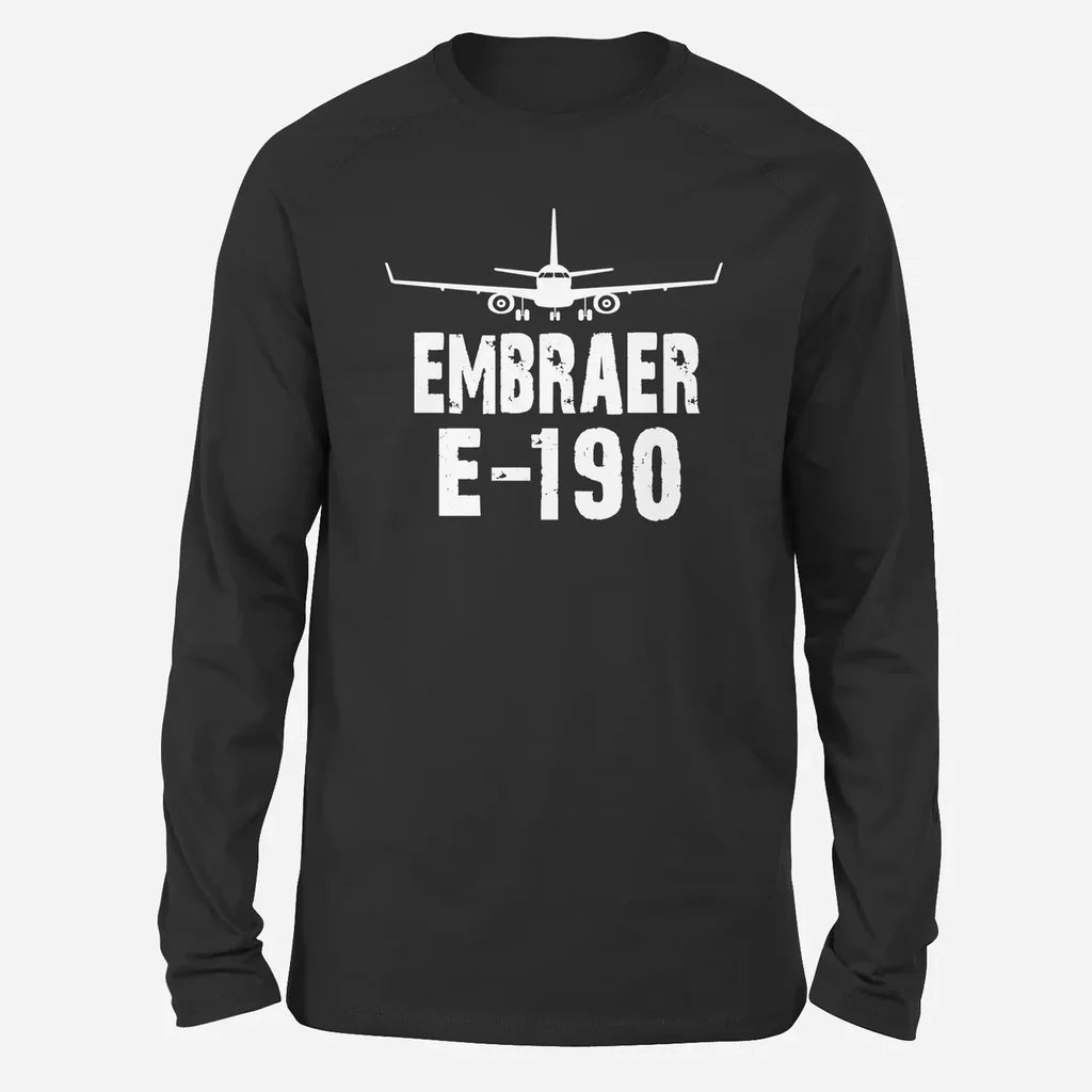 Embraer E-190 & Plane Long-Sleeve aviation design printed on soft cotton long-sleeve T-shirt.