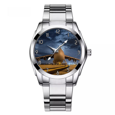 Amazing Military Aircraft at Night aviation watch with stainless steel band, stainless steel body with engraved detail.