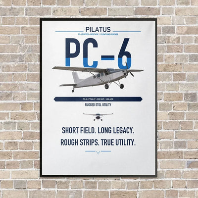 Pilatus PC-6 Porter vertical canvas print - framed - white background