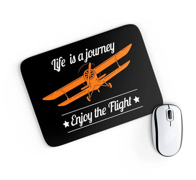 Life is a journey Enjoy the Flight aviation design on neoprene with anti-slip base mouse pad.