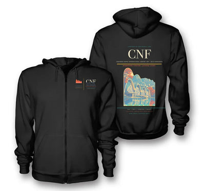 Belo Horizonte Airport (CNF) design on black premium zipped hoodie