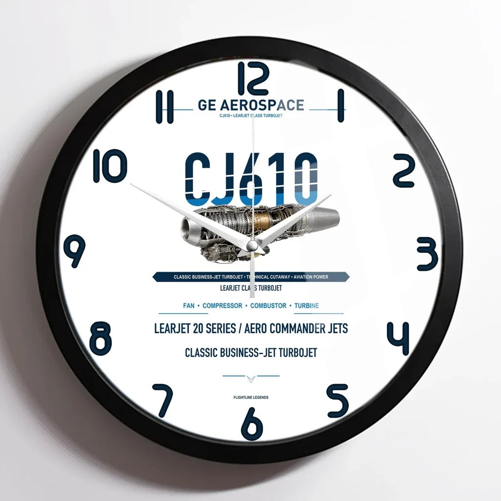CJ610 design on white framed wall clock