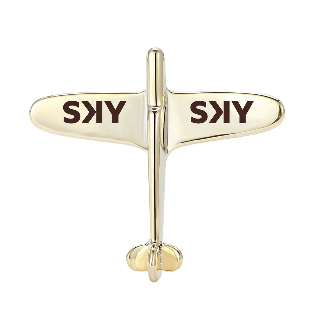 Side view of SKY Airline Airplane Shape aviation airplane-shape brooch in polished alloy, polished finish.