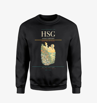 Saga Airport (HSG) design on black sweatshirt
