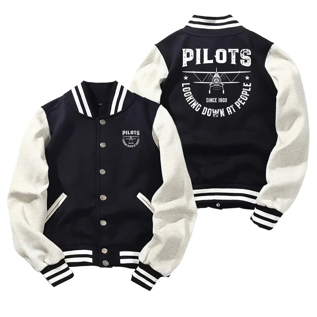 Pilots Looking Down at People Since 1903 Baseball Style aviation design printed on two-tone shell with ribbed cuffs baseball.