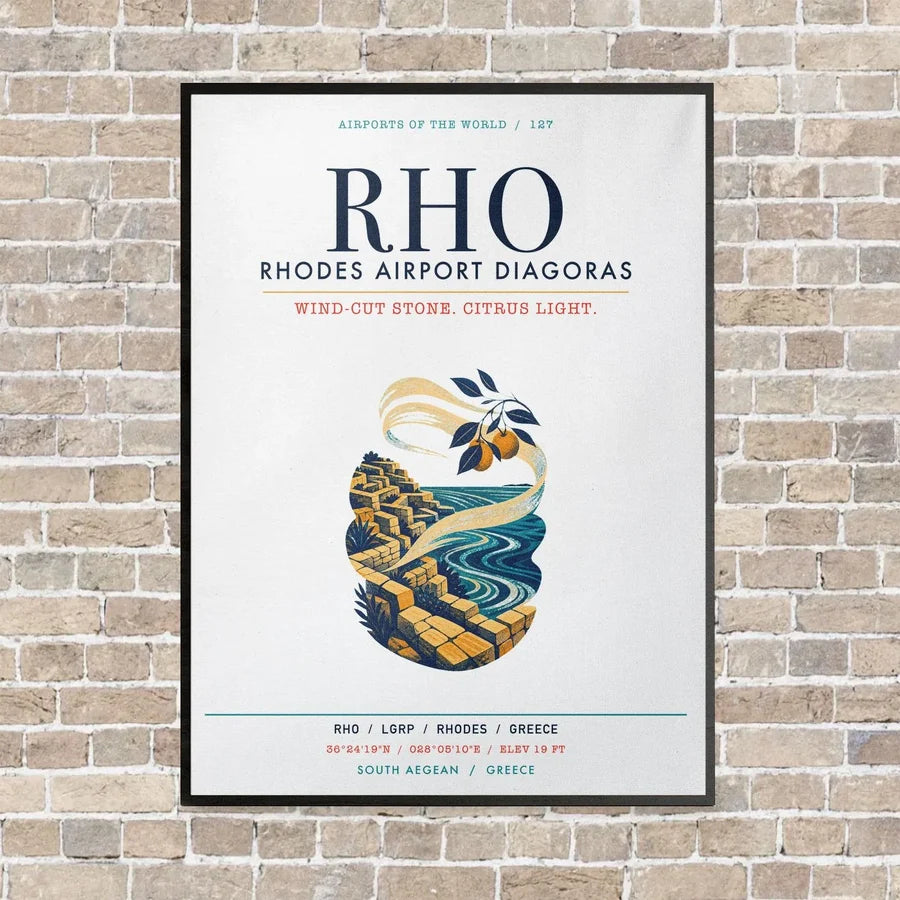 Rhodes Airport Diagoras RHO vertical canvas print - framed - white background