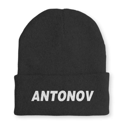 Antonov & Text Embroidered aviation embroidery on soft knit fabric beanie.