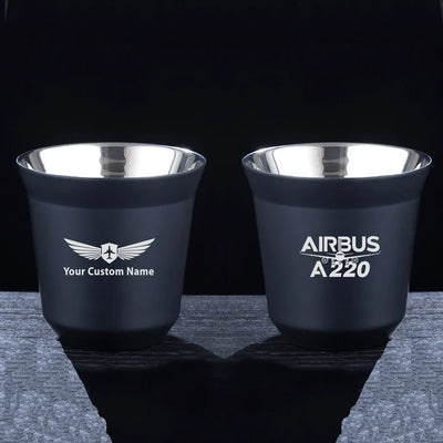 Amazing Airbus A220 aviation design on double-wall coffee mug, vacuum-insulated double-wall.