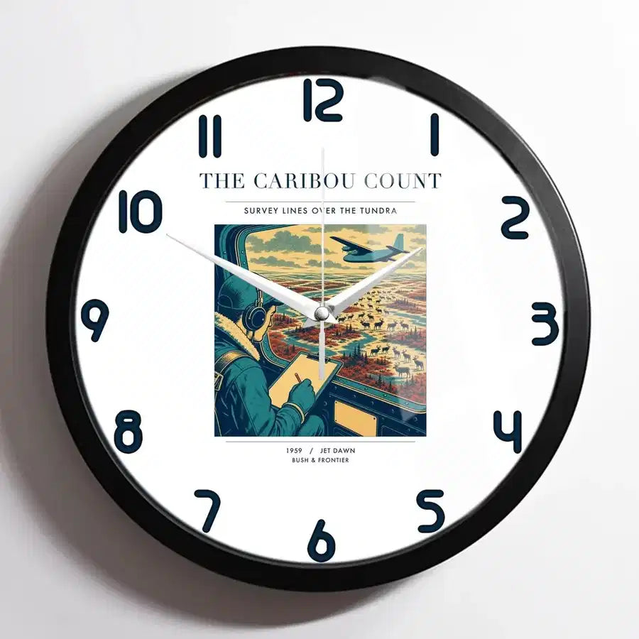 VINTAGE G4198 - The Caribou Count - Designed Wall Clocks design on white framed