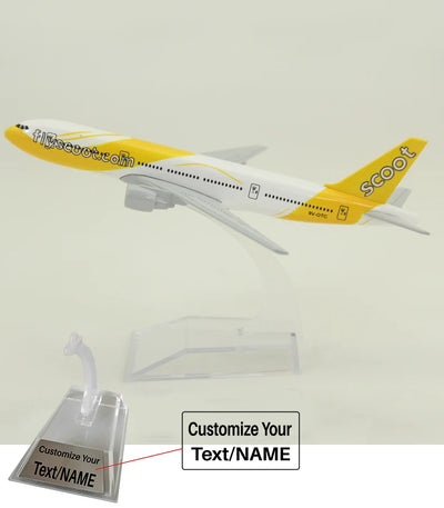 Side view of Scoot Airlines Boeing 777 Airplane Model (16CM) aviation 16-18cm scale model aircraft in diecast metal.