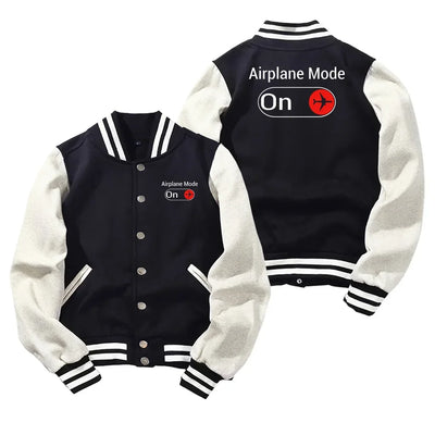 Airplane Mode On Baseball Style aviation design printed on two-tone shell with ribbed cuffs baseball jacket.