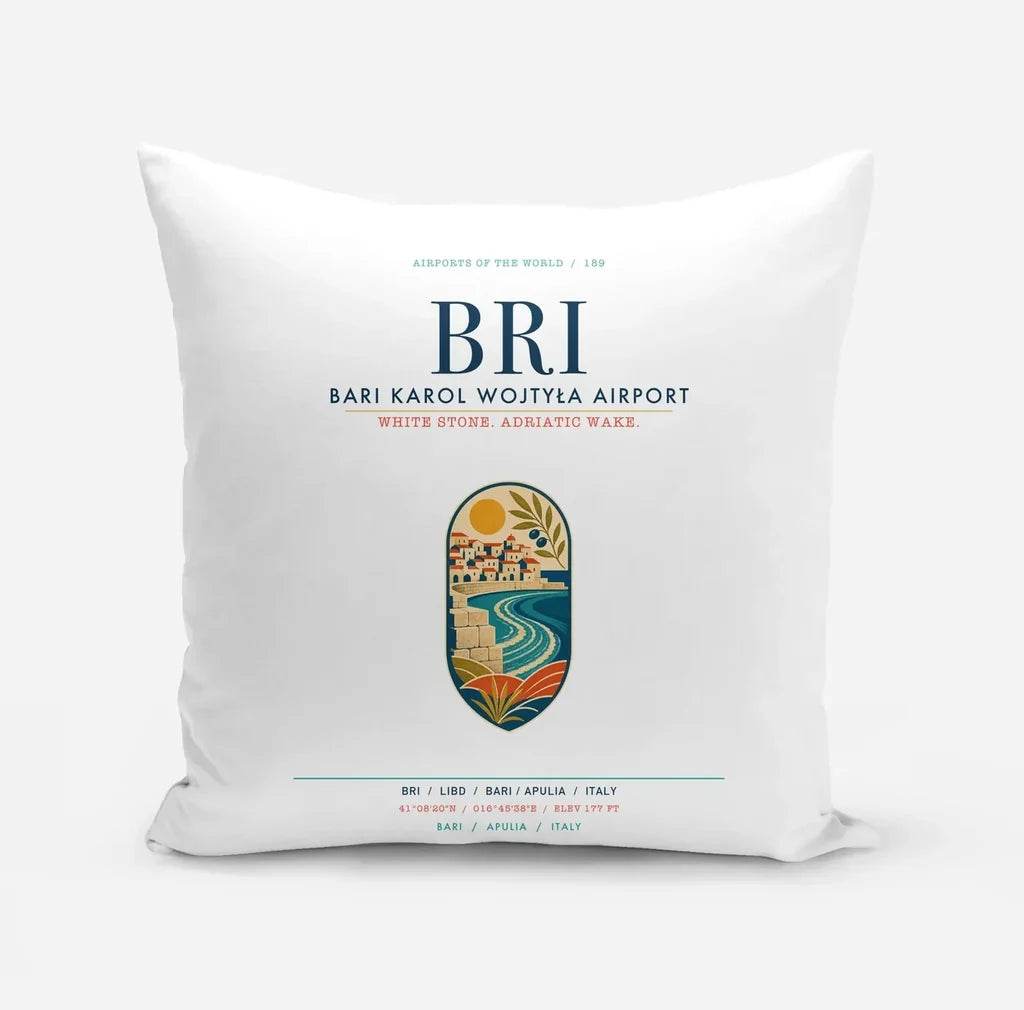 Bari Karol Wojtyła Airport (BRI) design on white pillow