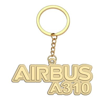 Airbus A310 & Text aviation hollow key chain in polished alloy.