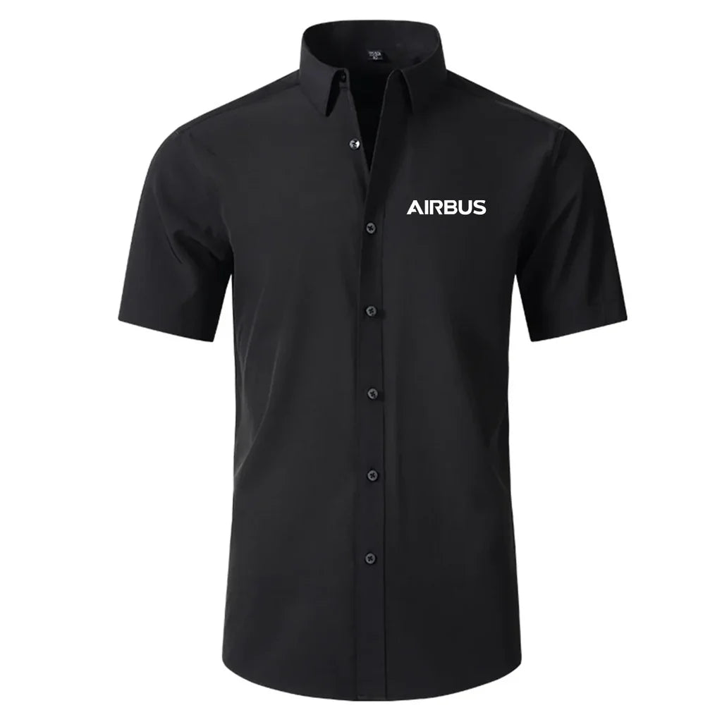 Airbus & Text Short Sleeve aviation design printed on soft cotton 2D-printed shirt.